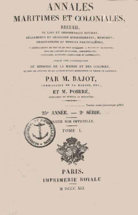 Annales Maritimes Et Coloniales Publiees De 1816 A 1847